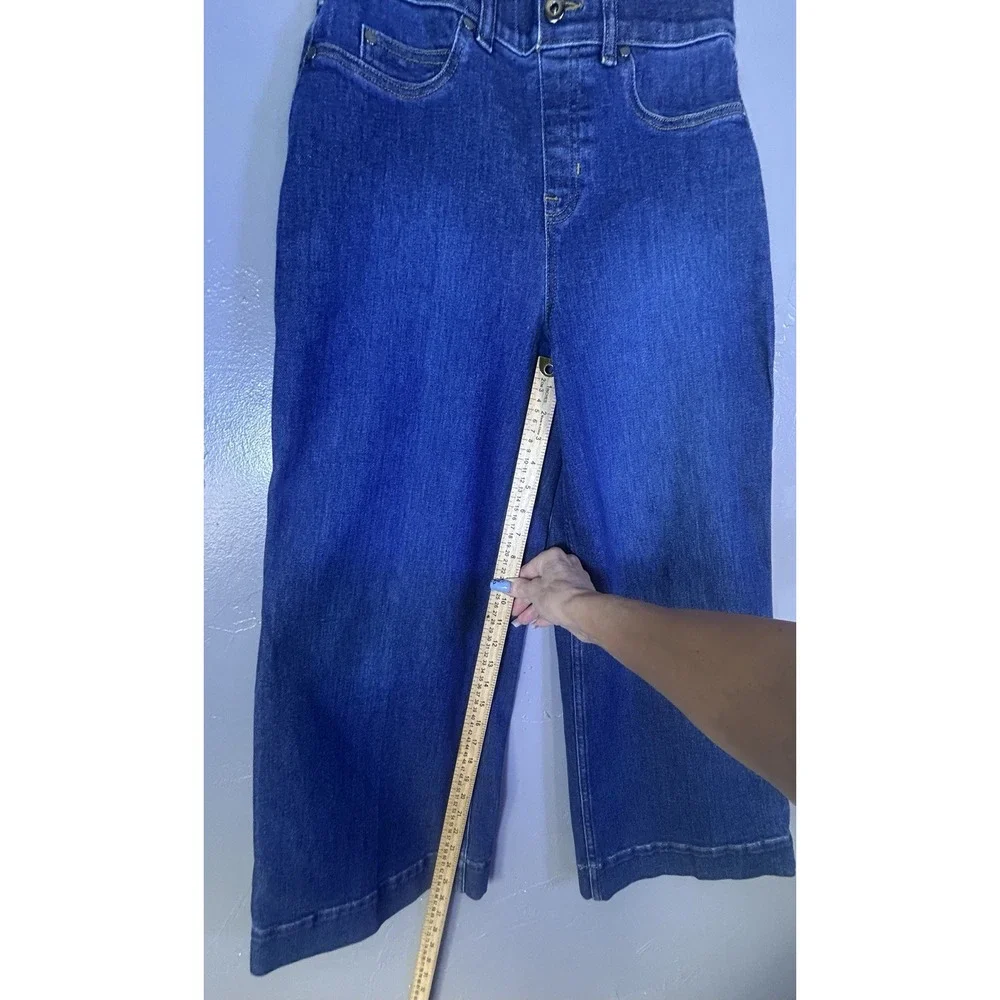 blue SPANXshape EveryWear cropped wide-leg jeans high-rise pull-on Small Petite